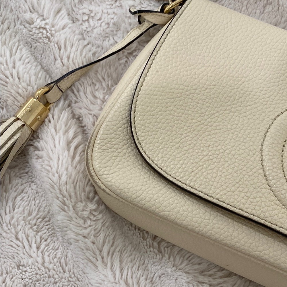 Gucci Cellarius Calfskin medium flap Soho Cream Crossbody Bag Chain Strap tassel - Picture 9 of 16